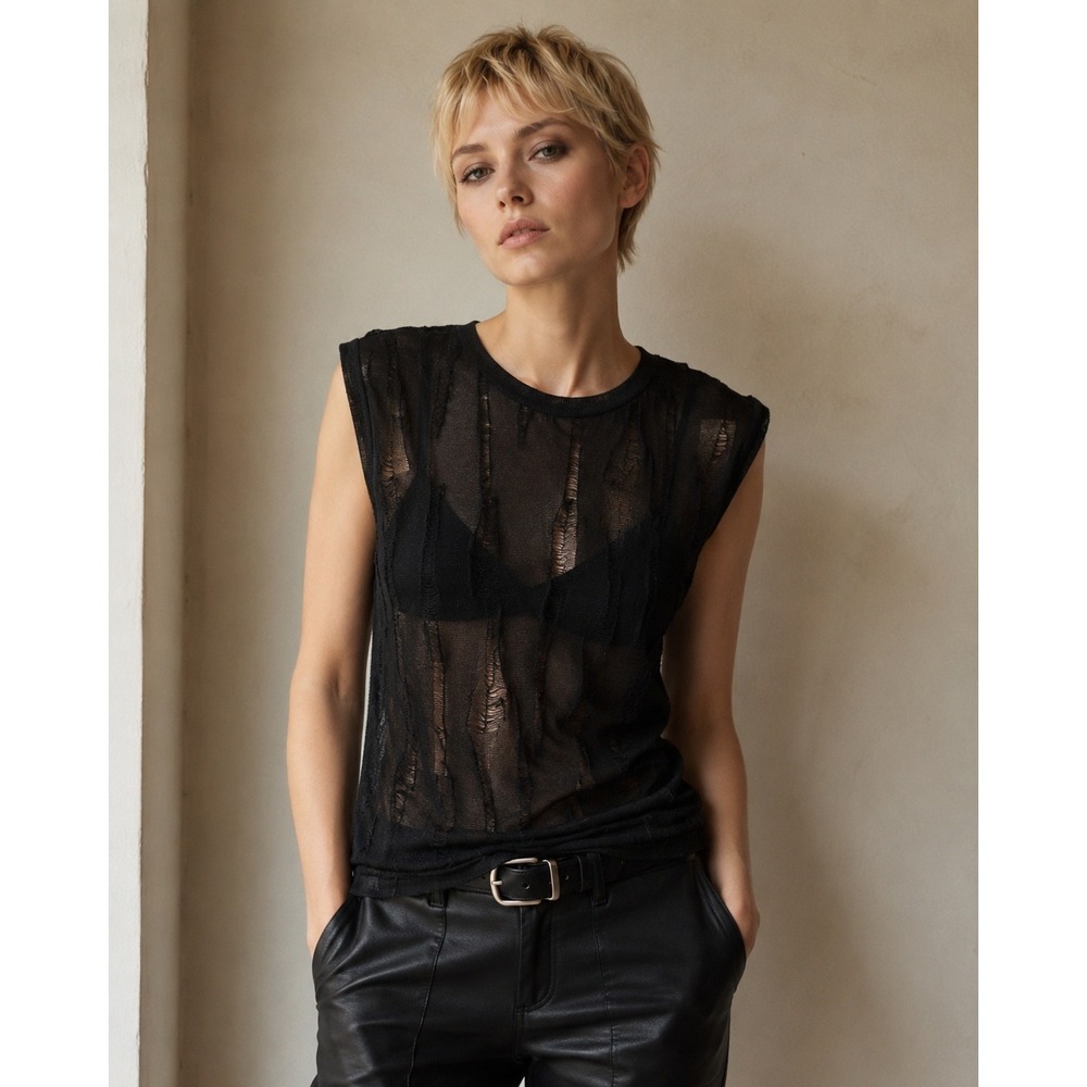 IRO Haice Distressed Mesh Muscle Top